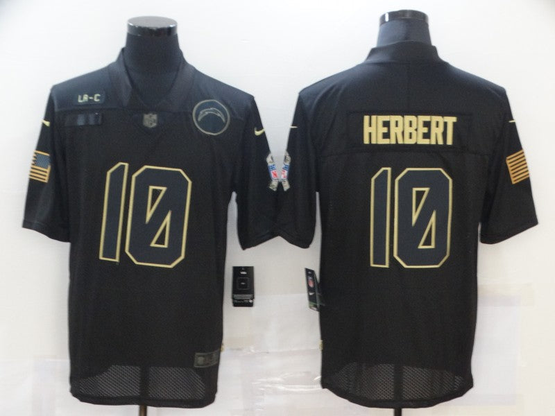 Men's Los Angeles Chargers Justin Herbert #10 Black Player Game Jerseys