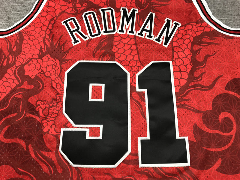 Men's Chicago Bulls Dennis Rodman #91 Red Year of Dragon Edition Swingman Jerseys