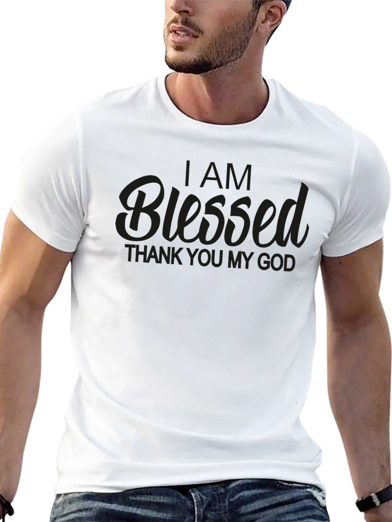 Blessed Graphic T-Shirt - Mens Black Crew Neck Tee
