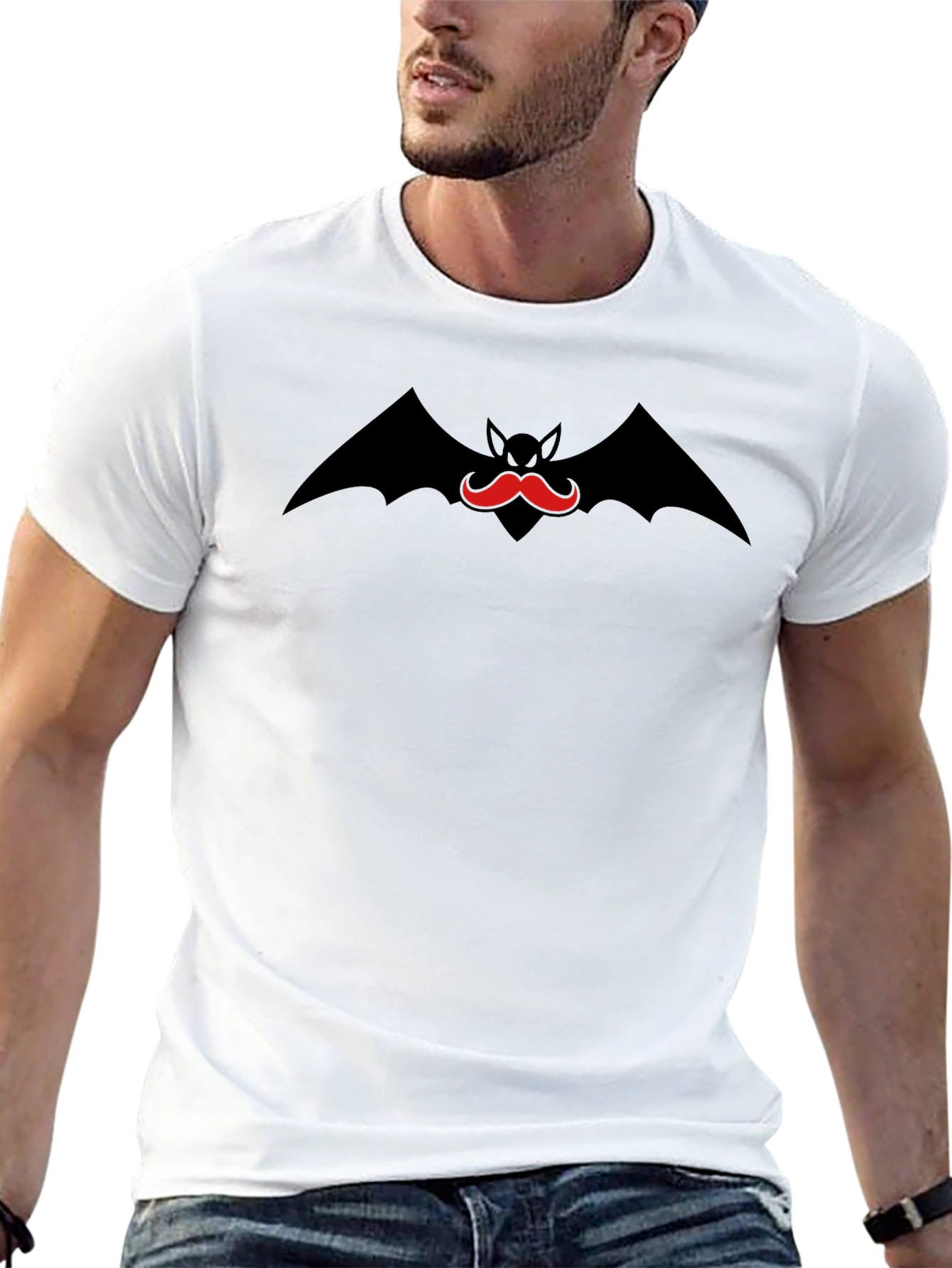 Bat Mustache Graphic Tee - Cool Black T-Shirt