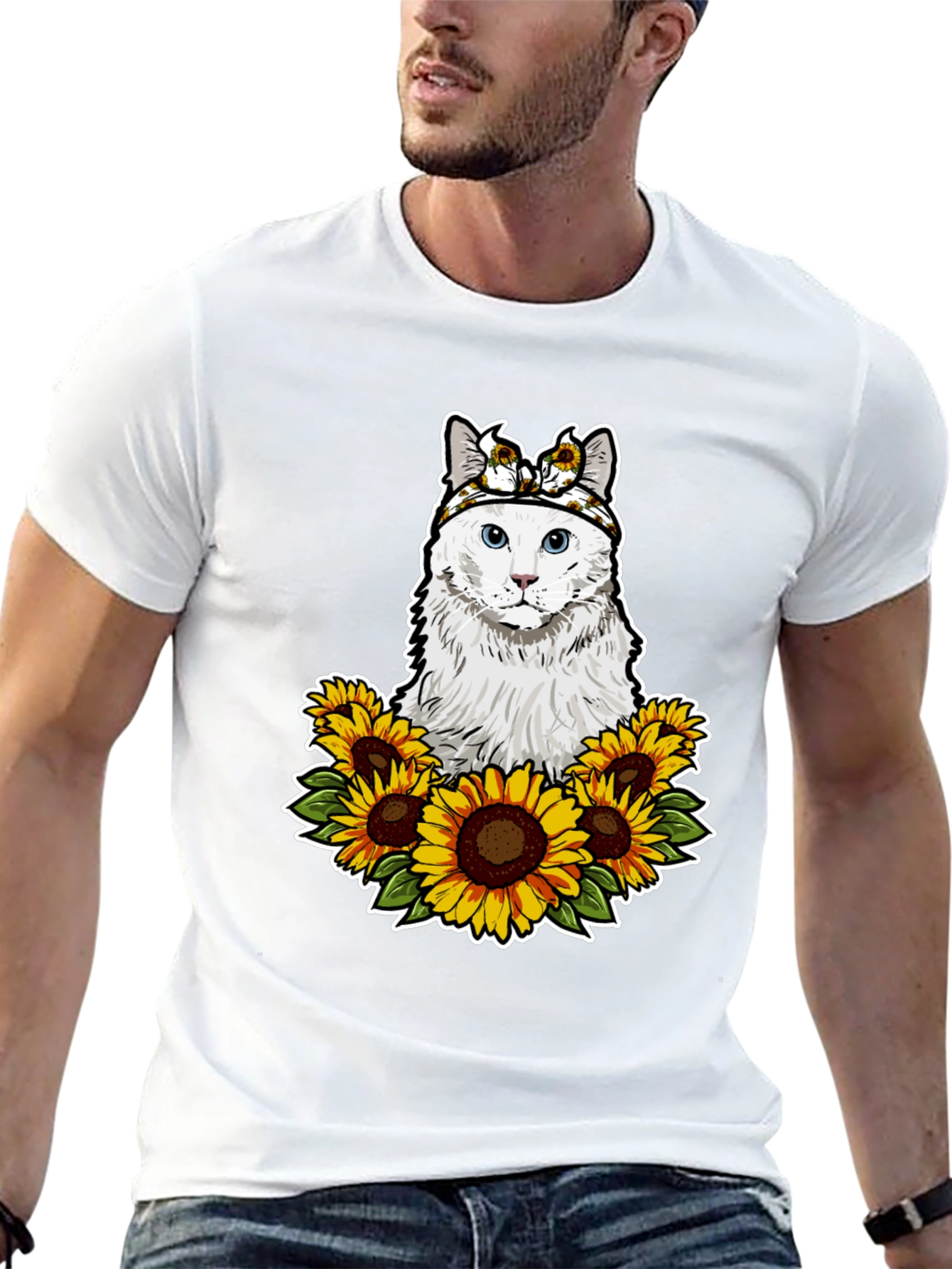 Cat Sunflower T-Shirt - Adorable Pet Graphic Tee