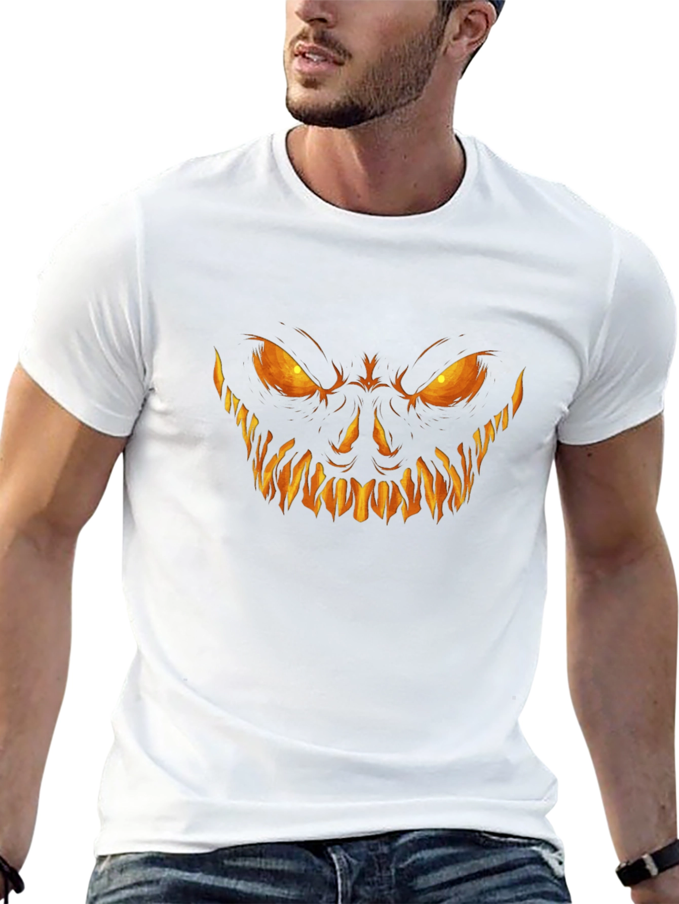 Scary Pumpkin Face Halloween Black T-Shirt