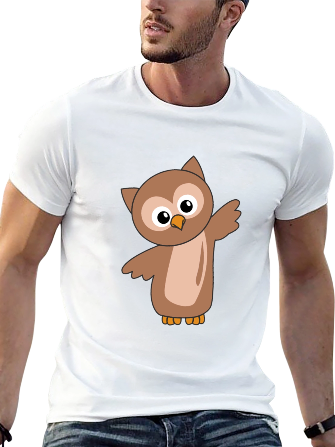 Cute Cartoon Owl Black T-Shirt