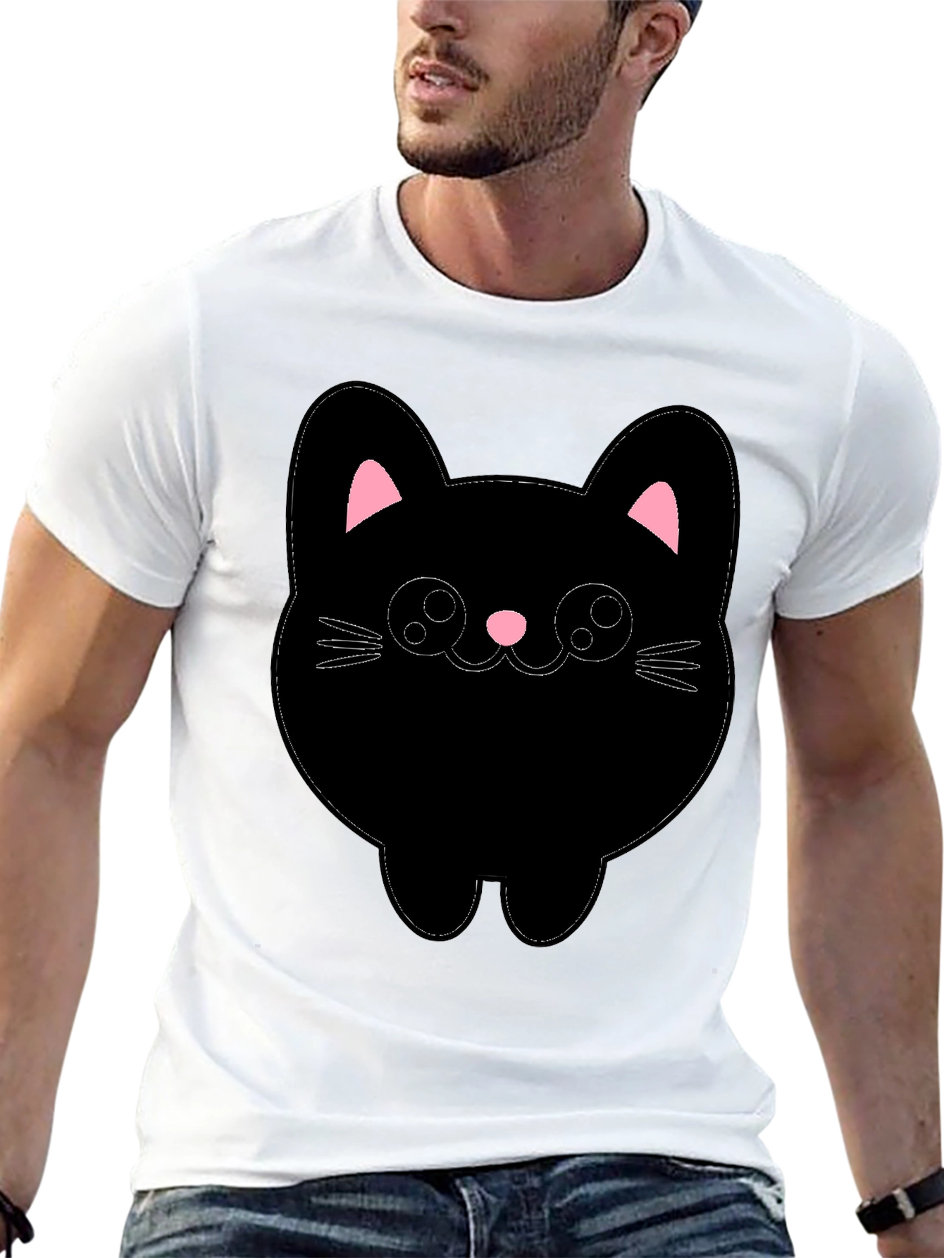 Cute Cat Graphic T-Shirt - Black Cotton Tee
