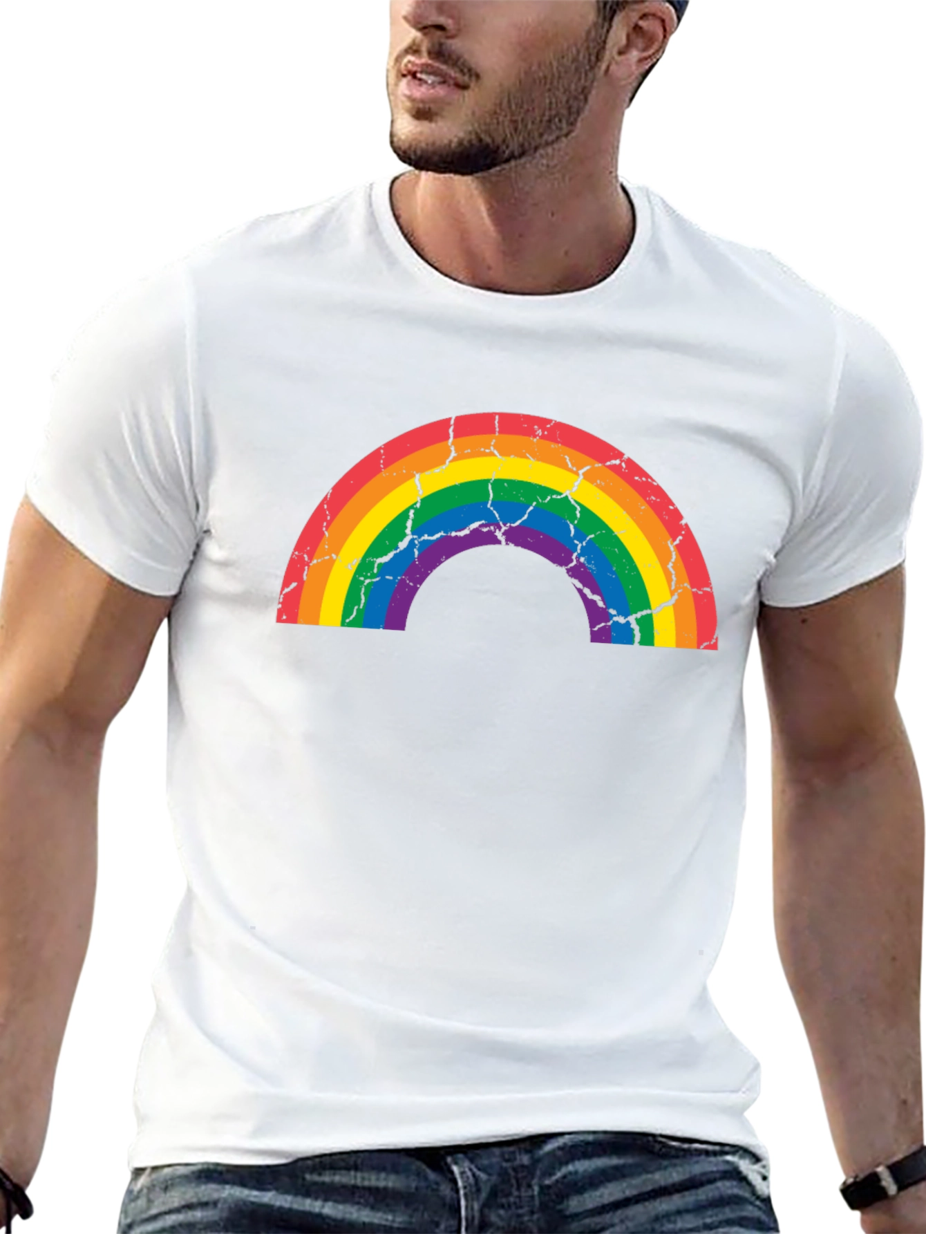 Distressed Rainbow Graphic T-Shirt - Black
