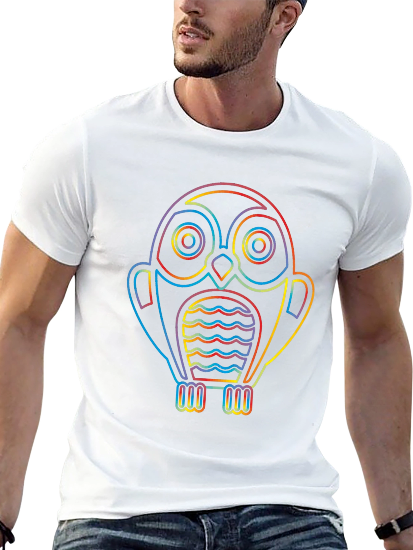 Rainbow Owl Graphic Tee - Stylish Mens Black T-Shirt
