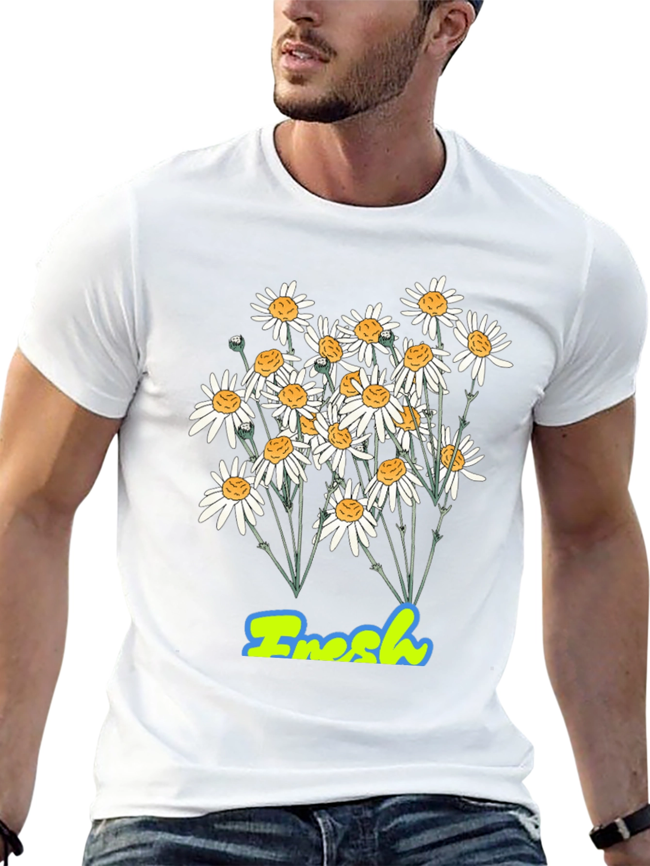 Fresh Daisy Graphic Print Black T-Shirt