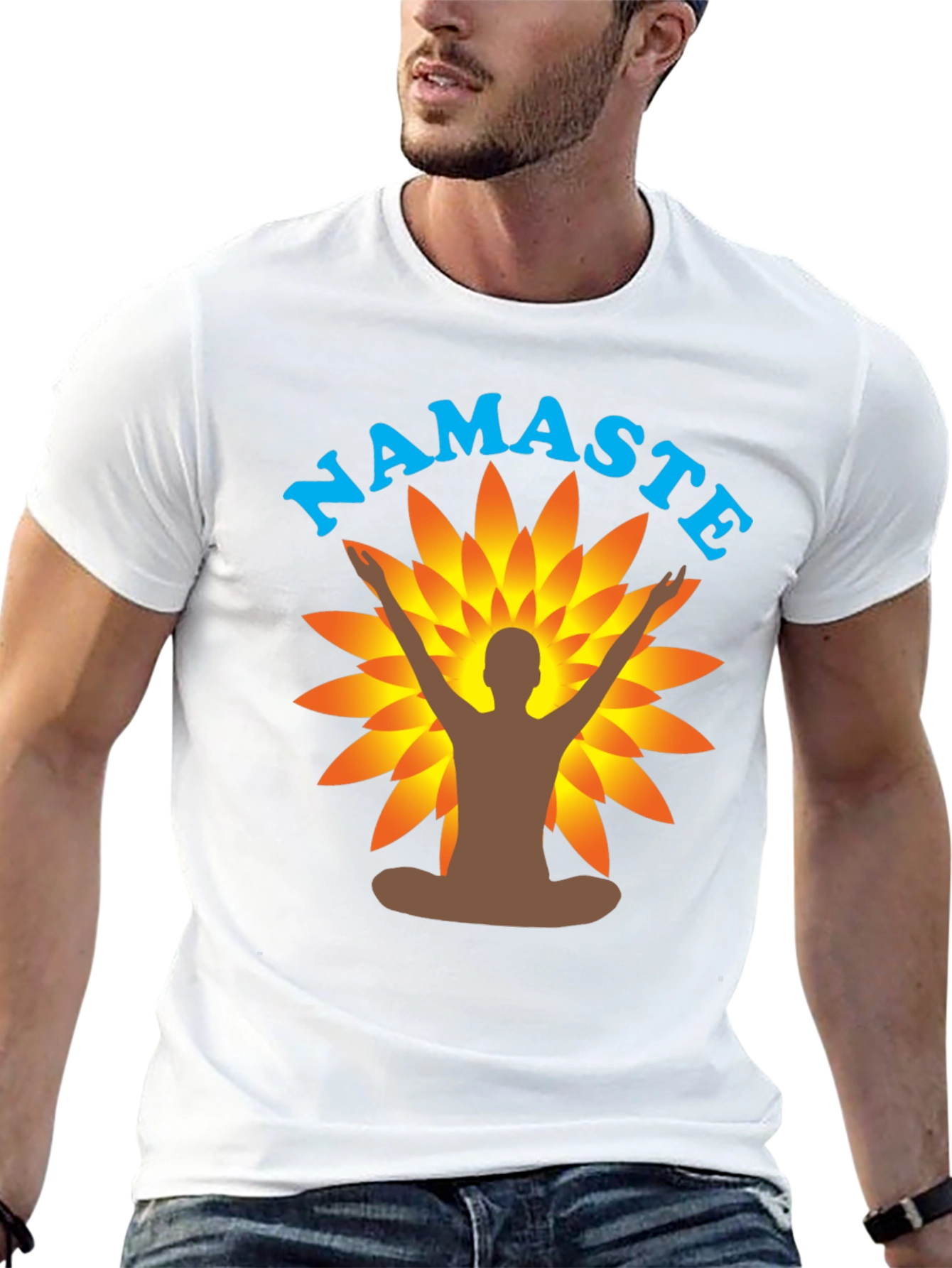 Namaste Yoga T-Shirt - Black Meditating Man