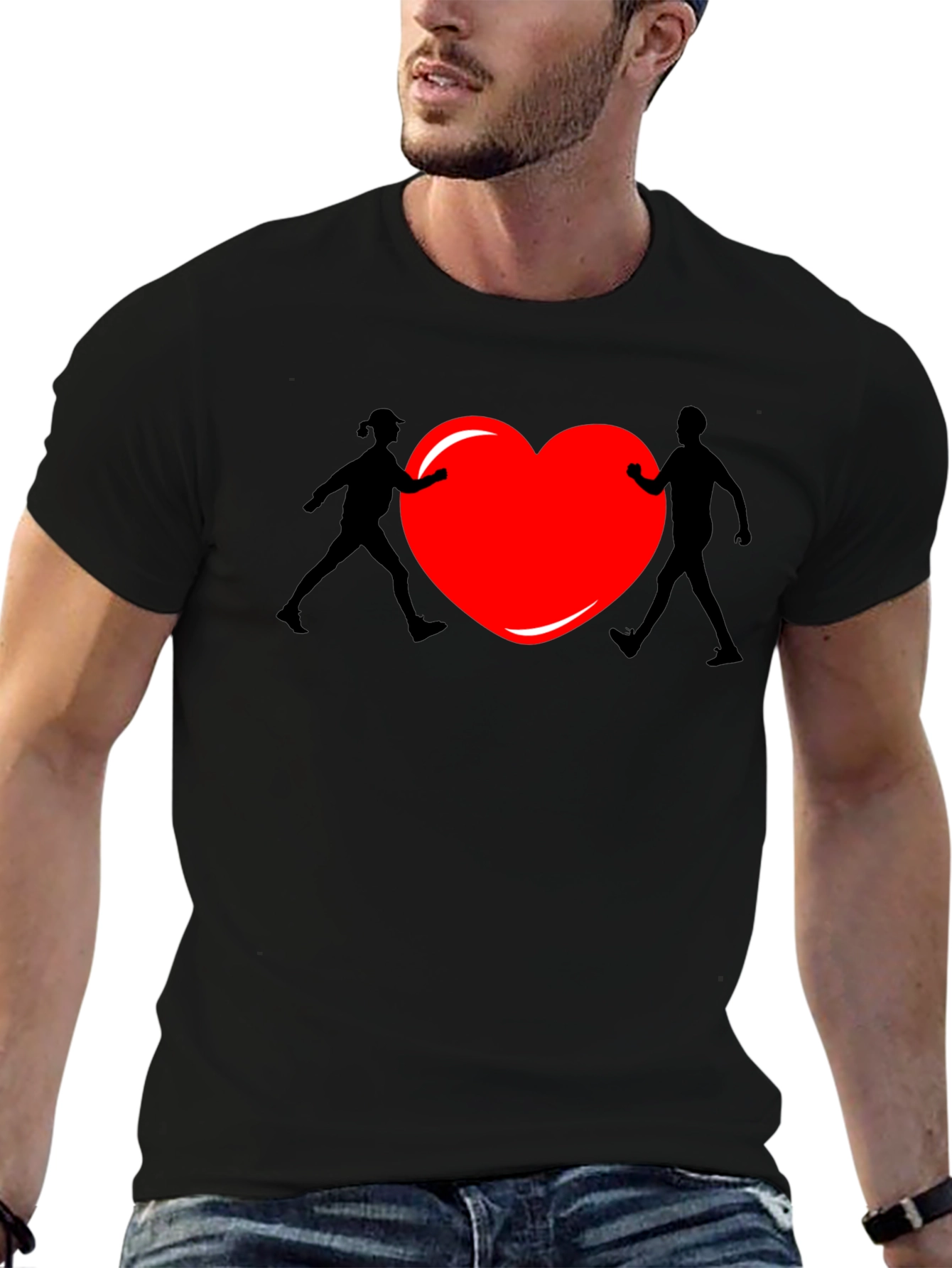 Heart Couple Graphic Tee - Unisex Black T-Shirt