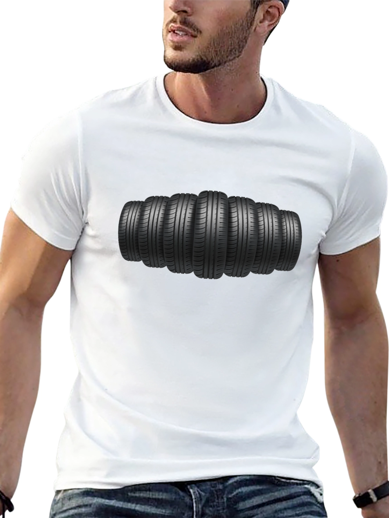 Tire Stack Graphic Tee - Black Cotton Comfort