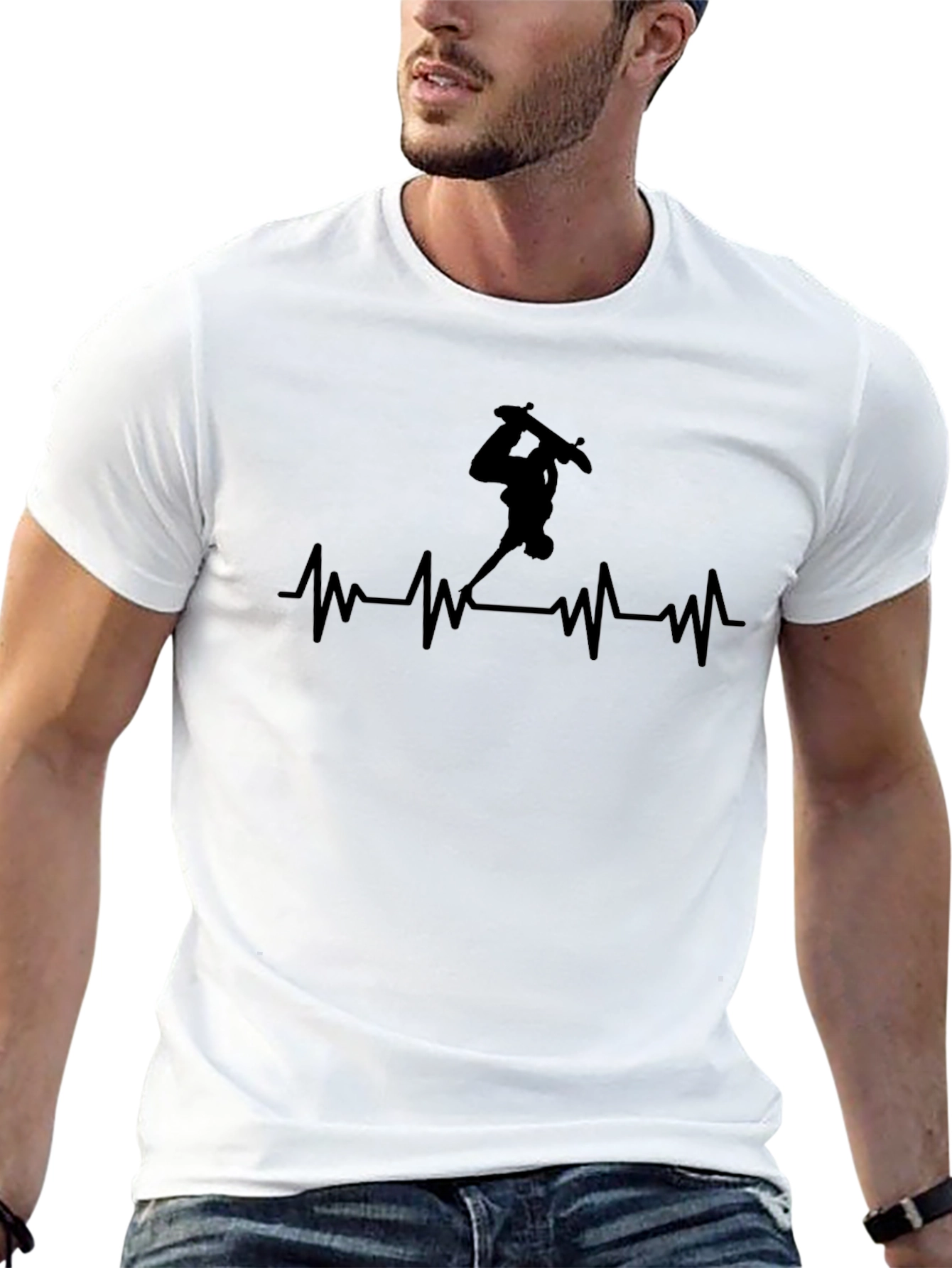 Skateboard Heartbeat T-Shirt - Black Graphic Tee