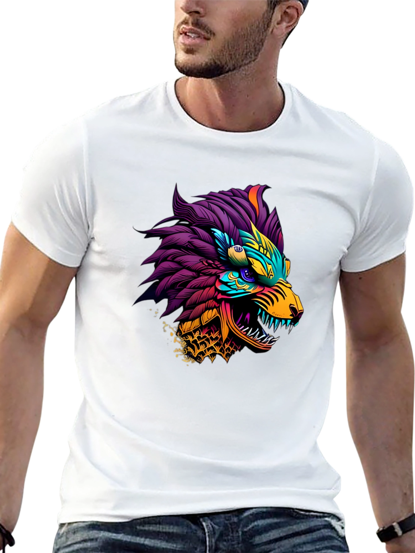 Vibrant Dragon Graphic Tee - Stylish Mens Black T-Shirt
