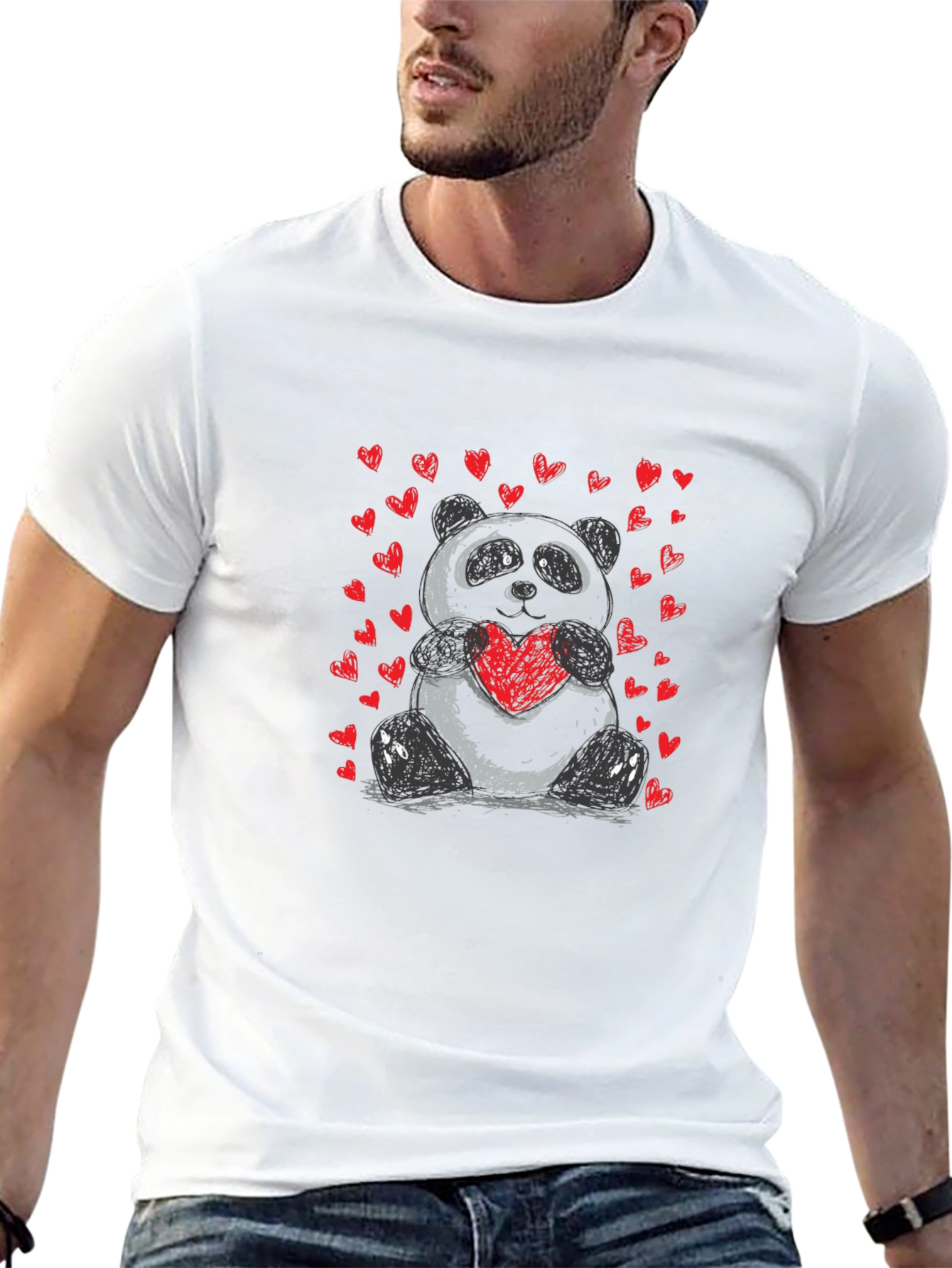 Cute Panda Heart Graphic T-Shirt - Soft Black Tee