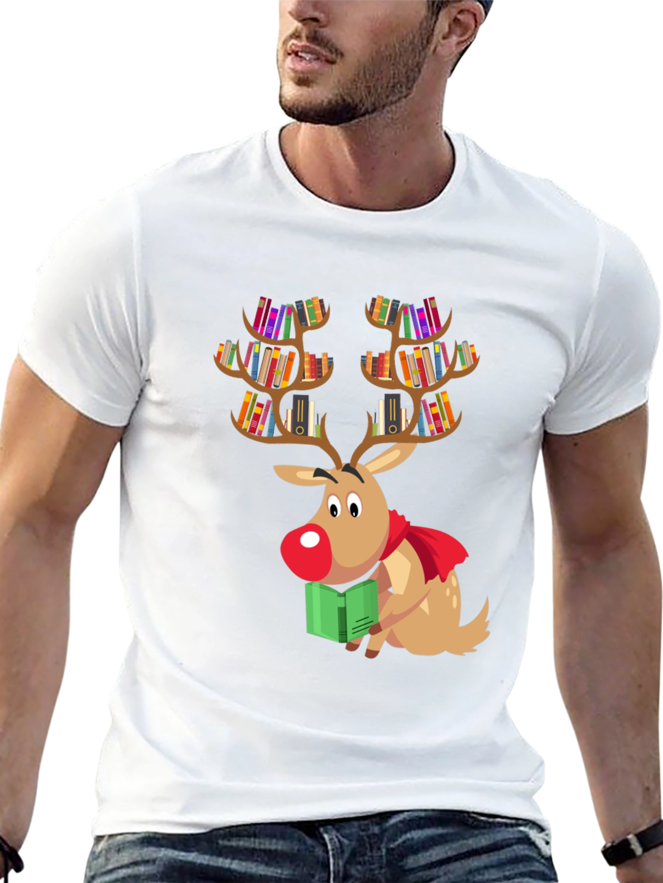 Bookish Reindeer Christmas T-Shirt