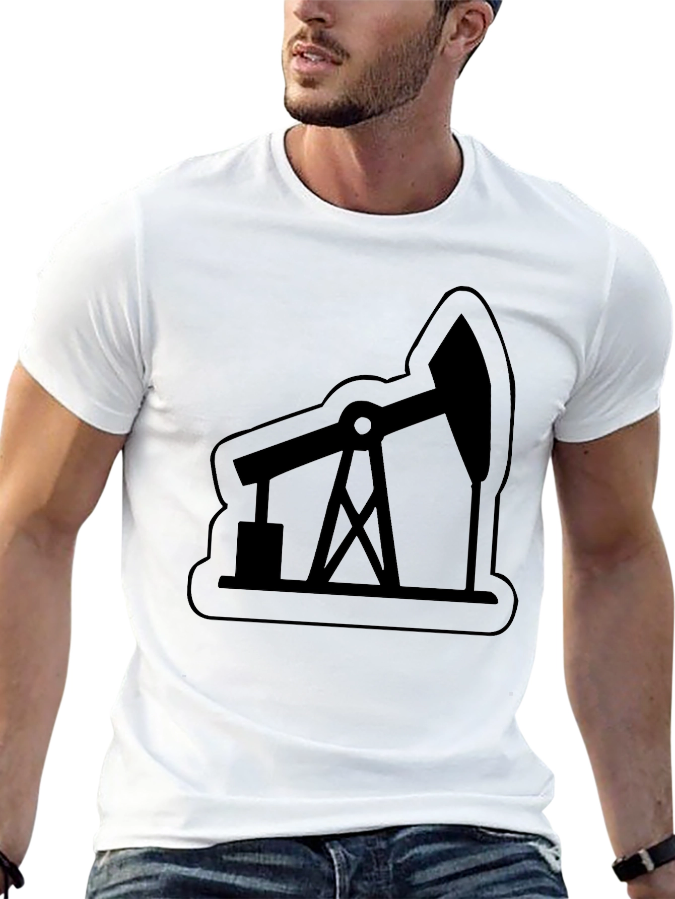 Oil Rig Graphic Tee - Modern Black T-Shirt