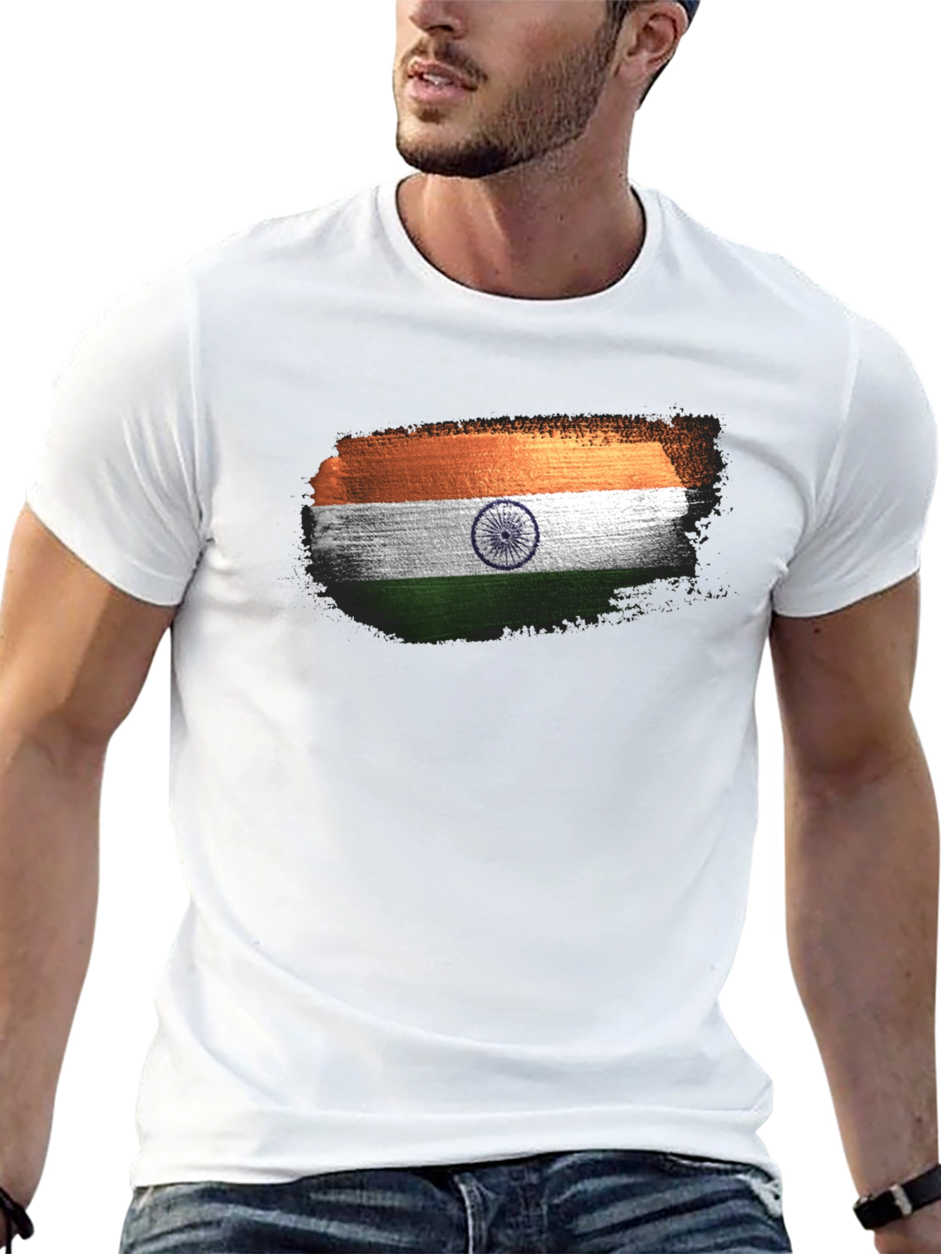India Flag Brushstroke Black T-Shirt