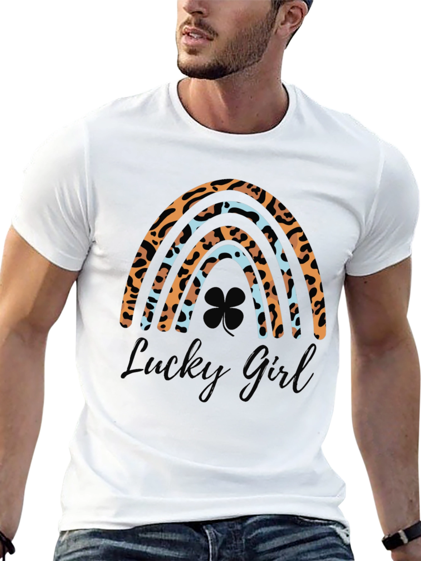 Lucky Girl Rainbow Leopard Print St. Patricks Day T-Shirt