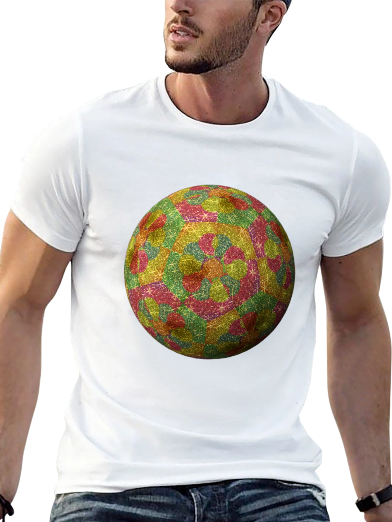 Geometric Globe Print Black T-Shirt