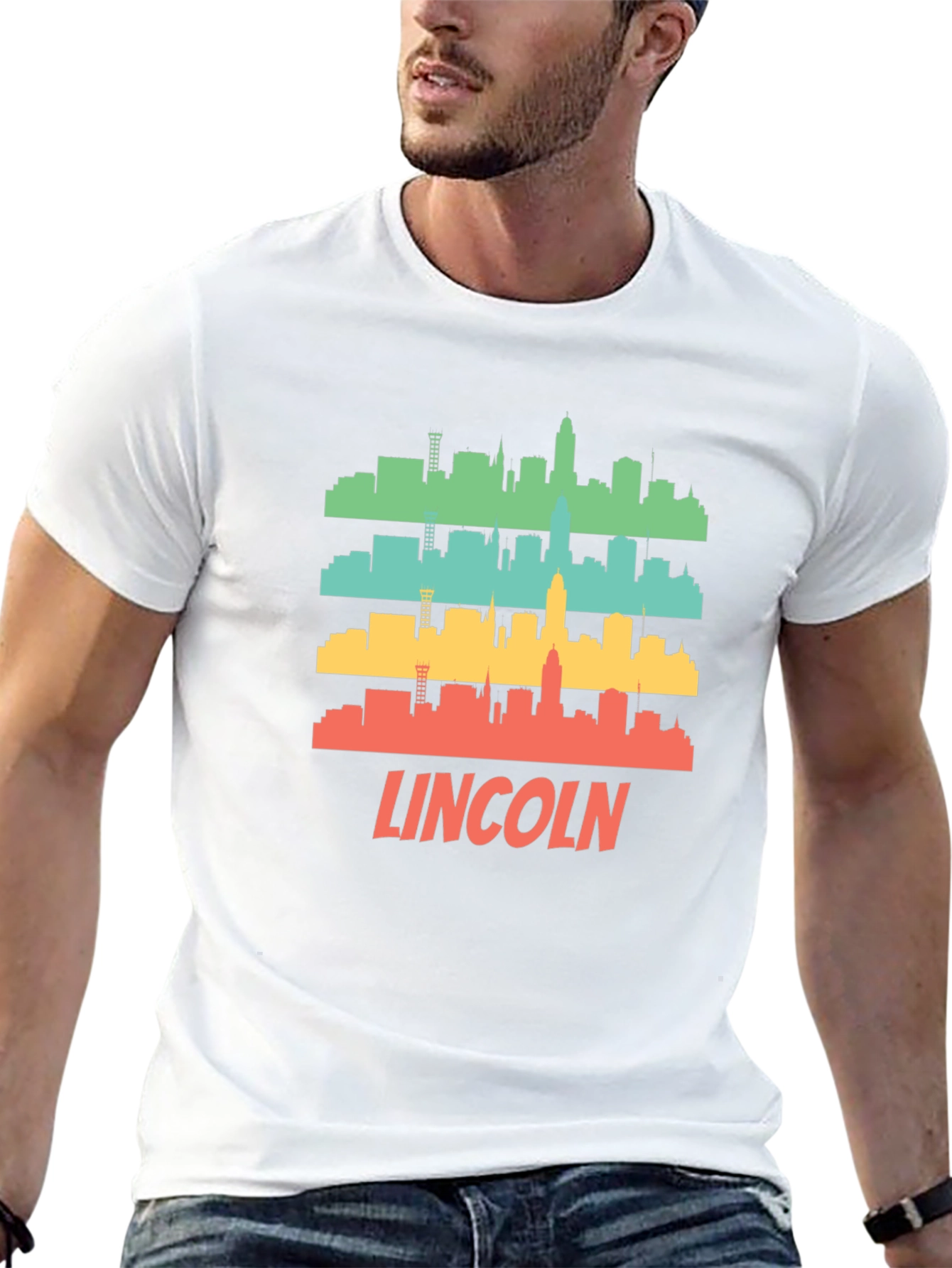 Lincoln Nebraska Skyline Retro T-Shirt