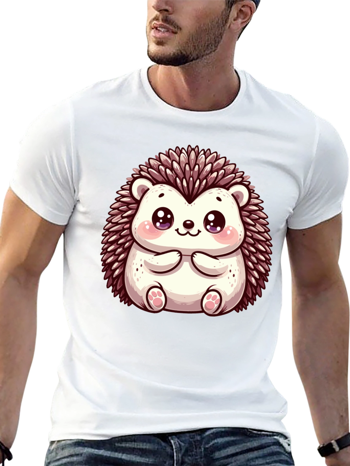 Cute Hedgehog Graphic Black T-Shirt