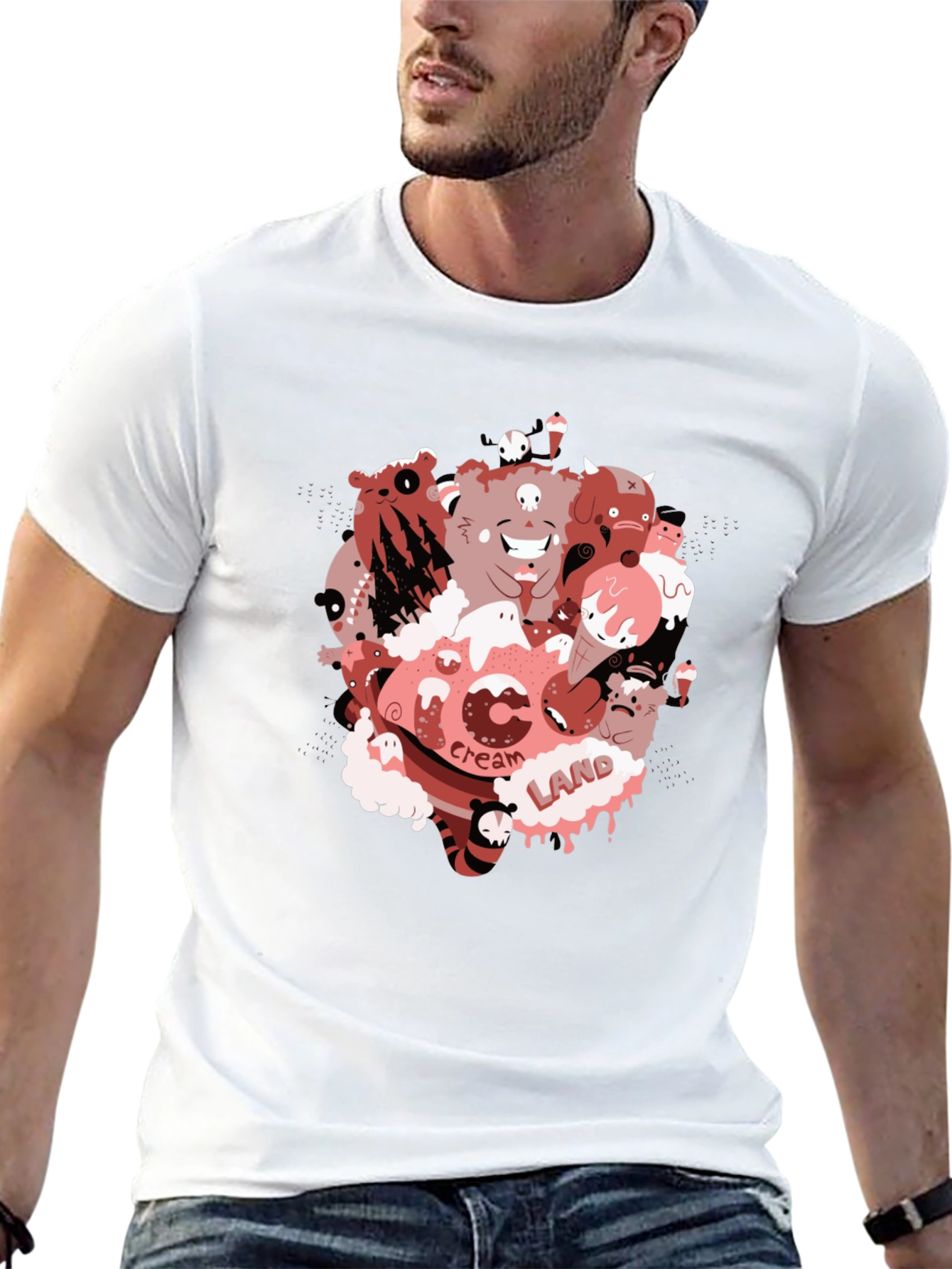 Cartoon Cream Land Graphic Black T-Shirt