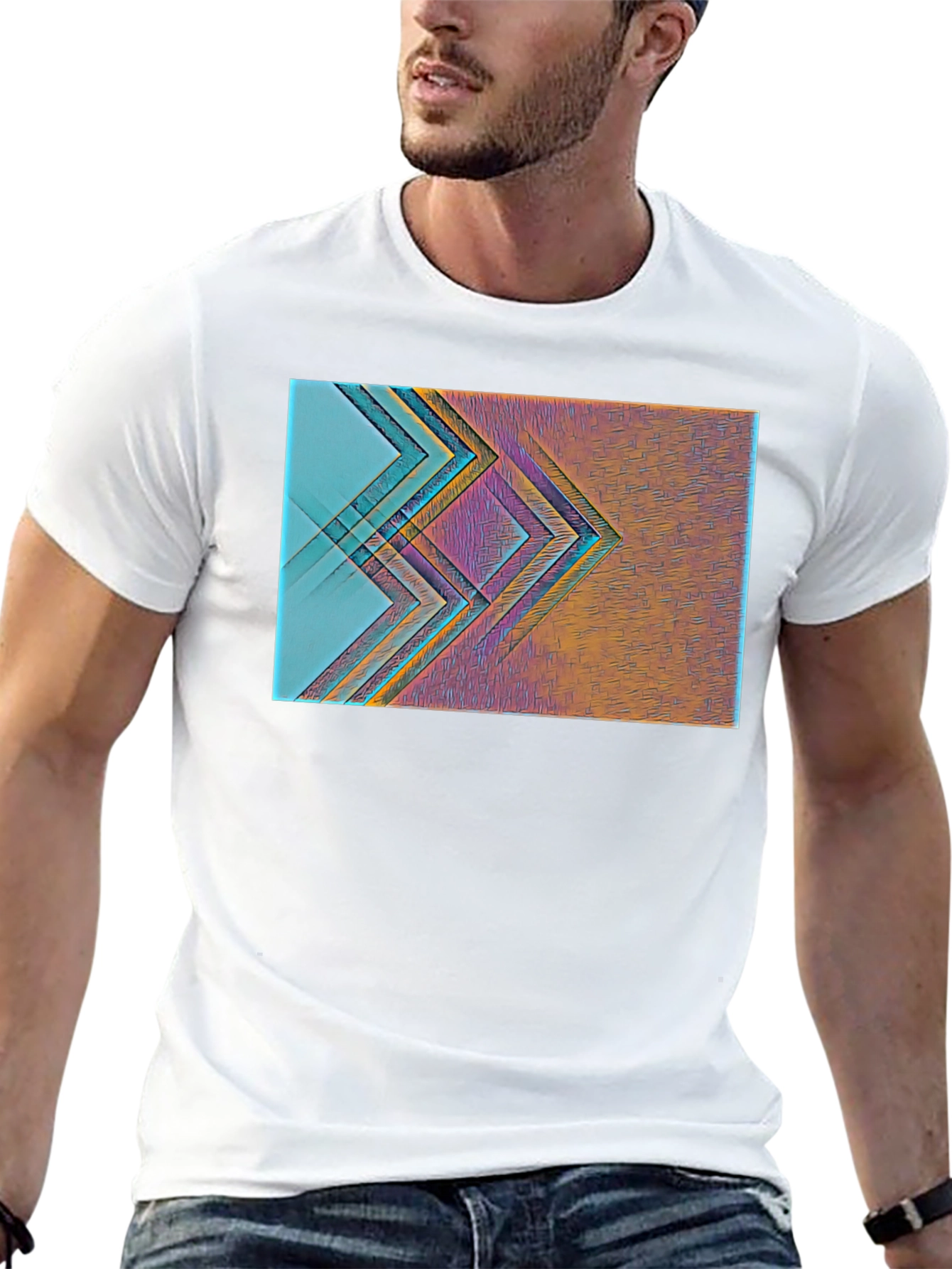 Abstract Geometric Print Black T-Shirt