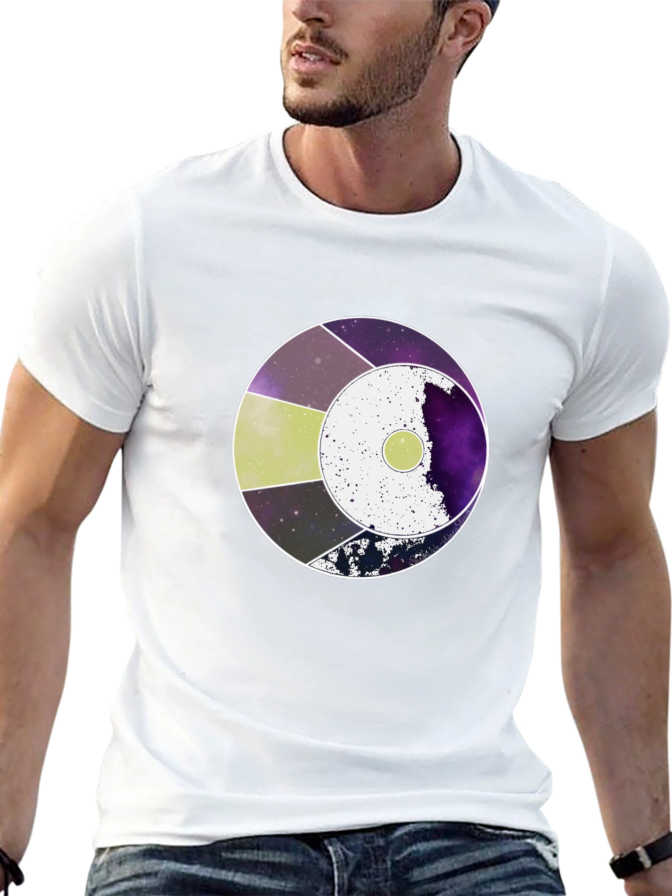 Abstract Circle Graphic Tee - Black Cotton Casual Wear