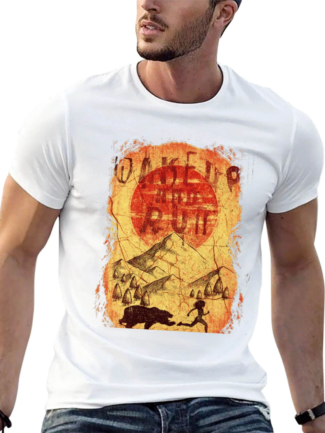 Wake Up & Run T-Shirt - Cave Art Style