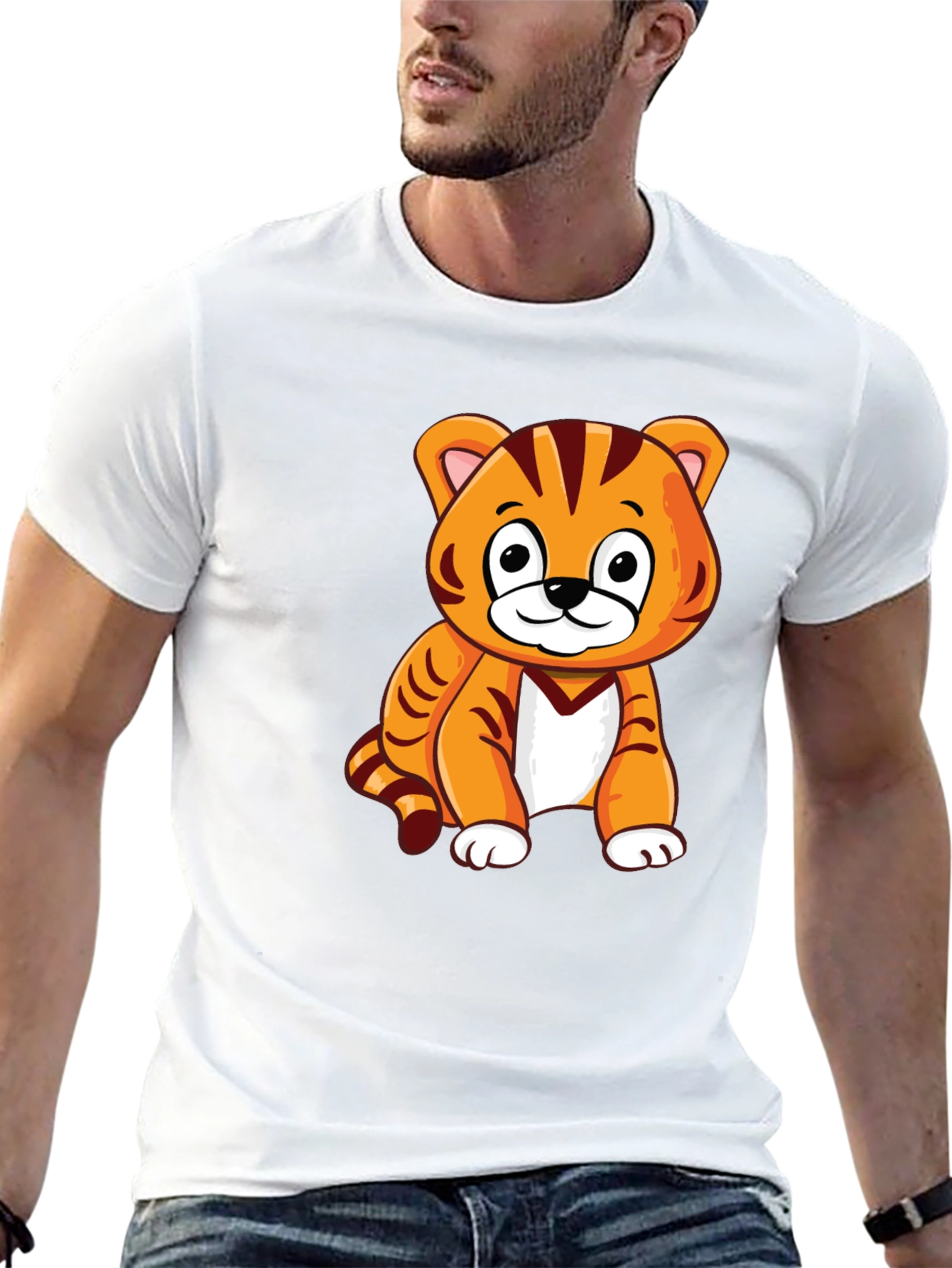 Cute Cartoon Tiger Graphic Print T-Shirt