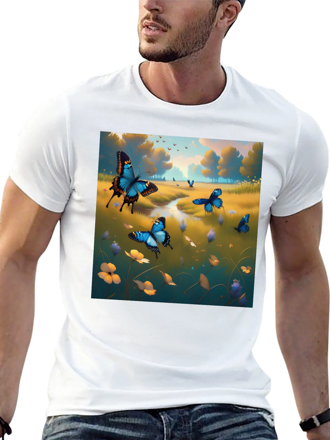 Butterfly Meadow Graphic Tee - Nature Inspired Design