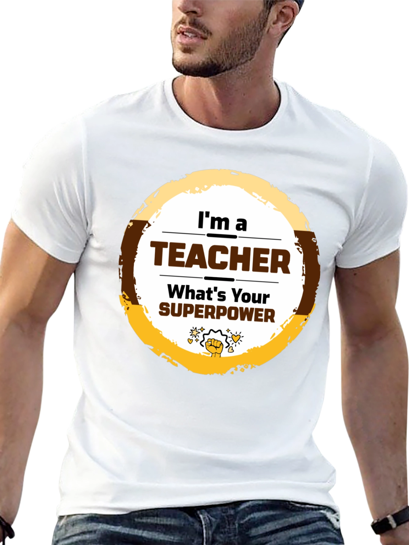 Teacher Superpower Graphic T-Shirt - Black