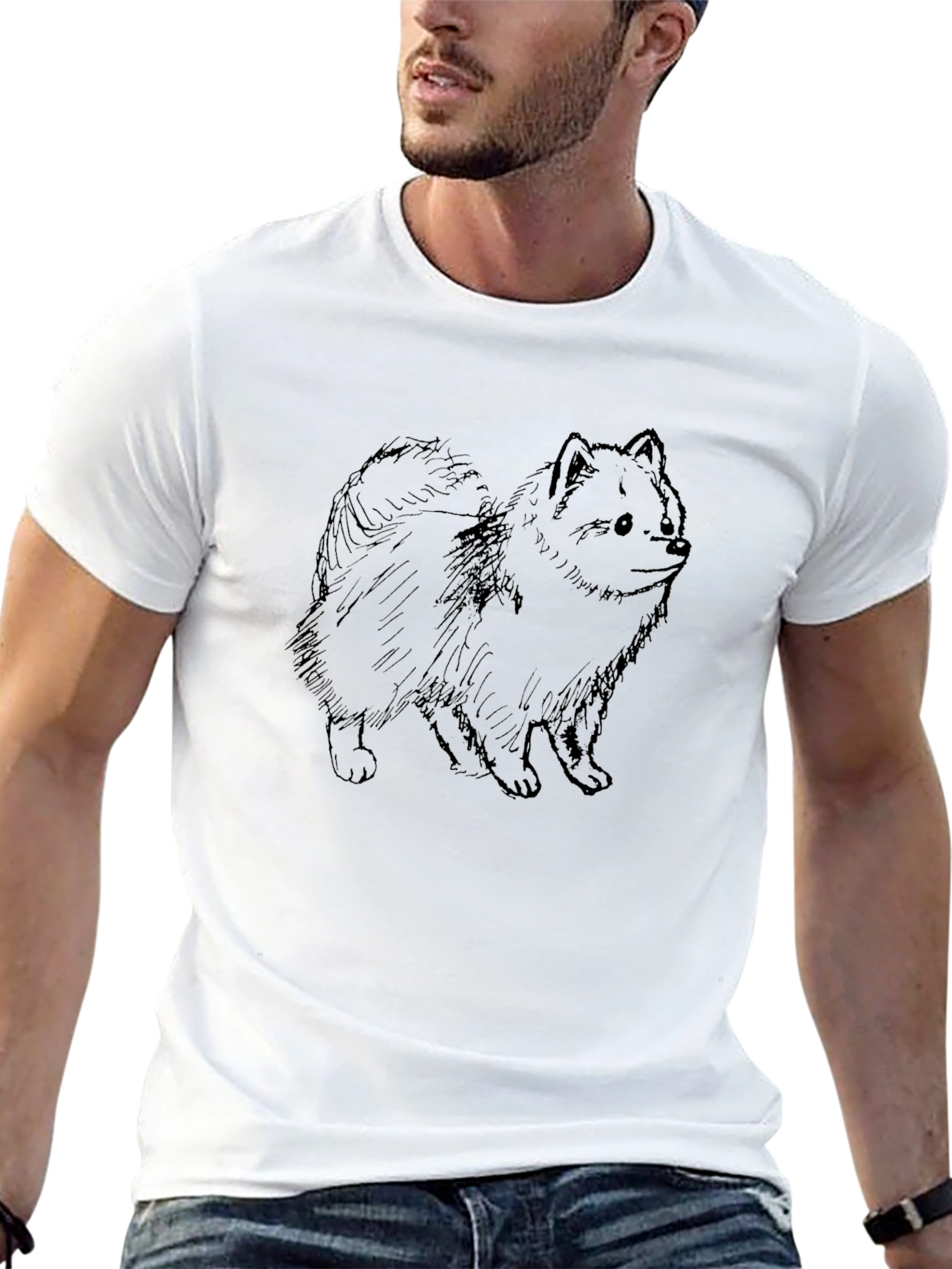 Cute Dog Sketch Graphic Tee - Black Cotton T-Shirt