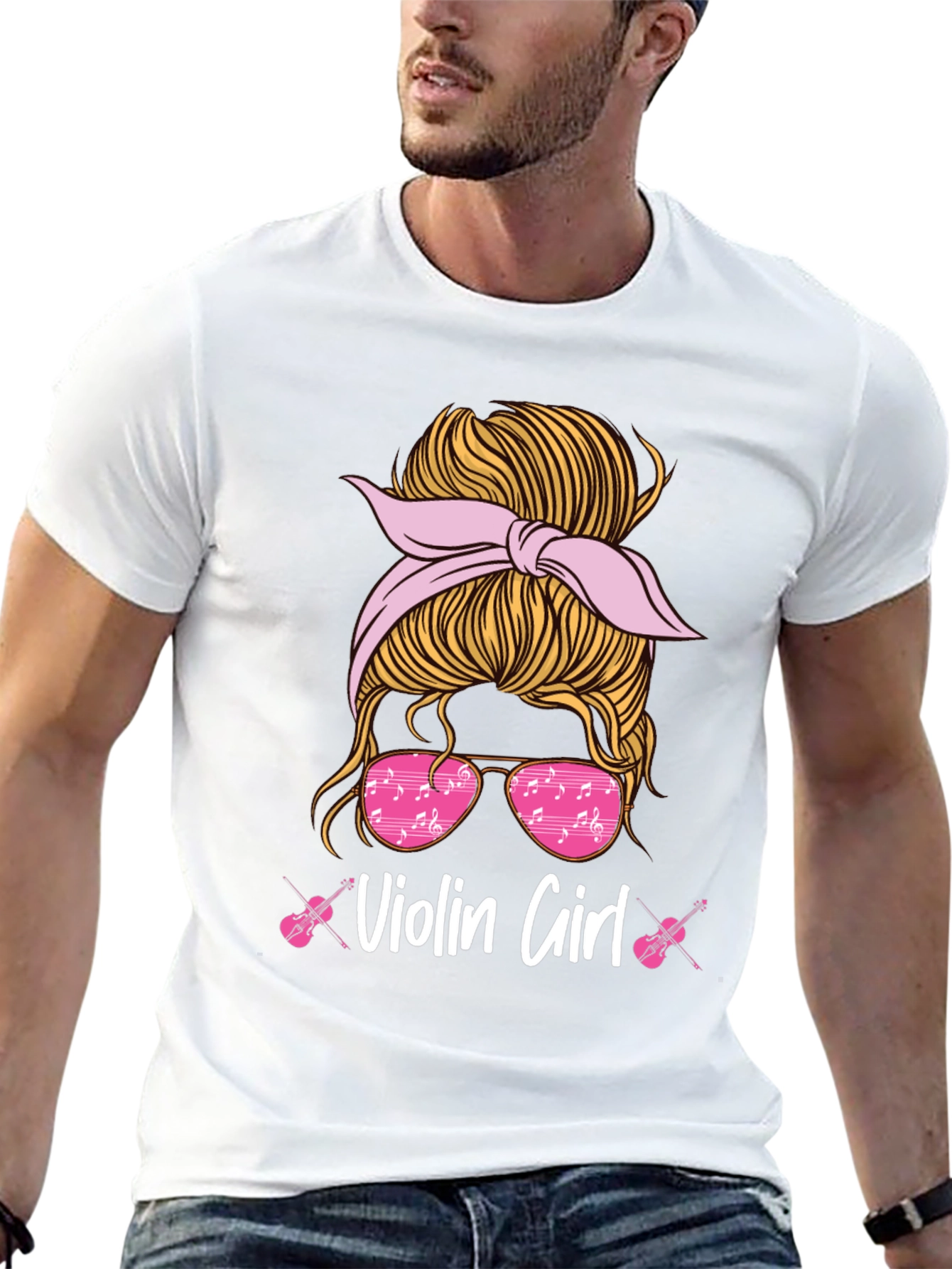 Violin Girl Messy Bun T-Shirt