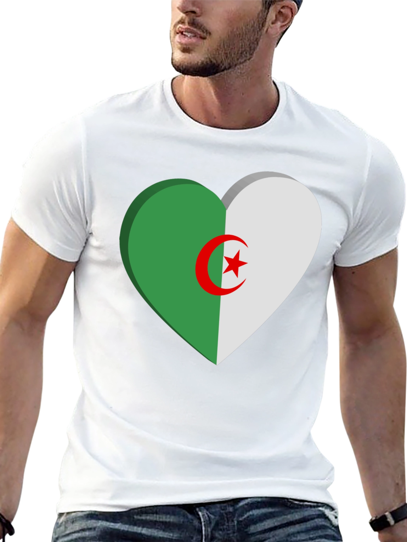Algeria Flag Heart T-Shirt - Black
