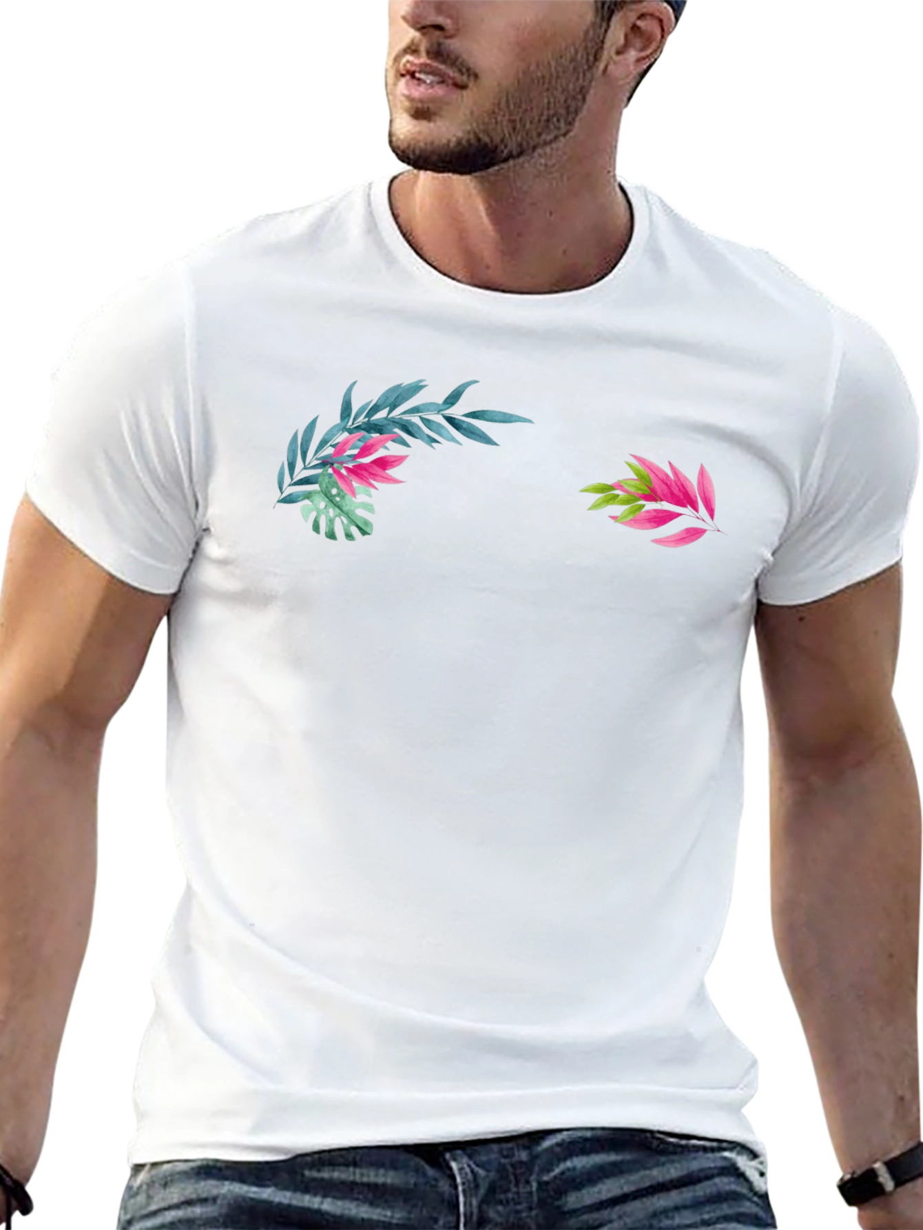 Tropical Leaves Graphic Black T-Shirt