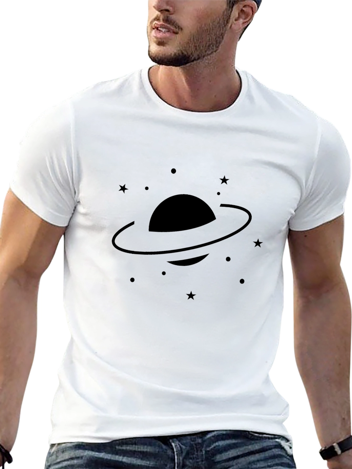 Cosmic Saturn Graphic Tee - Black Cotton Blend