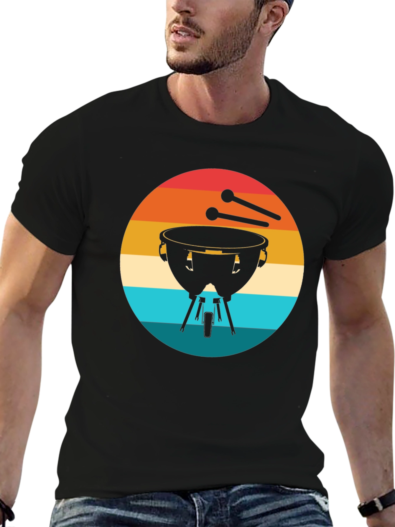 Retro Timpani Drummer Black T-Shirt