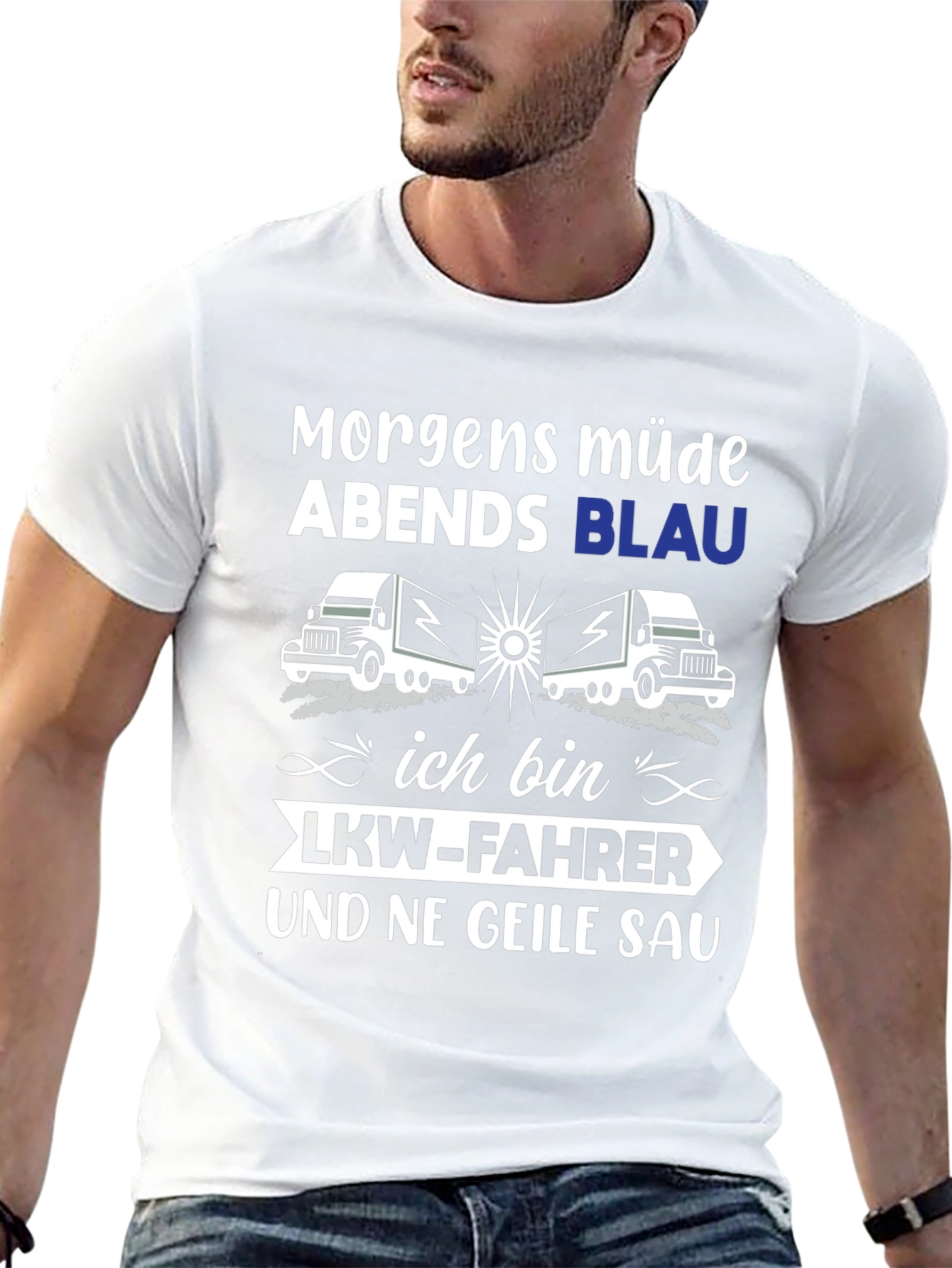 Trucker T-Shirt: Morgens Müde Abends Blau