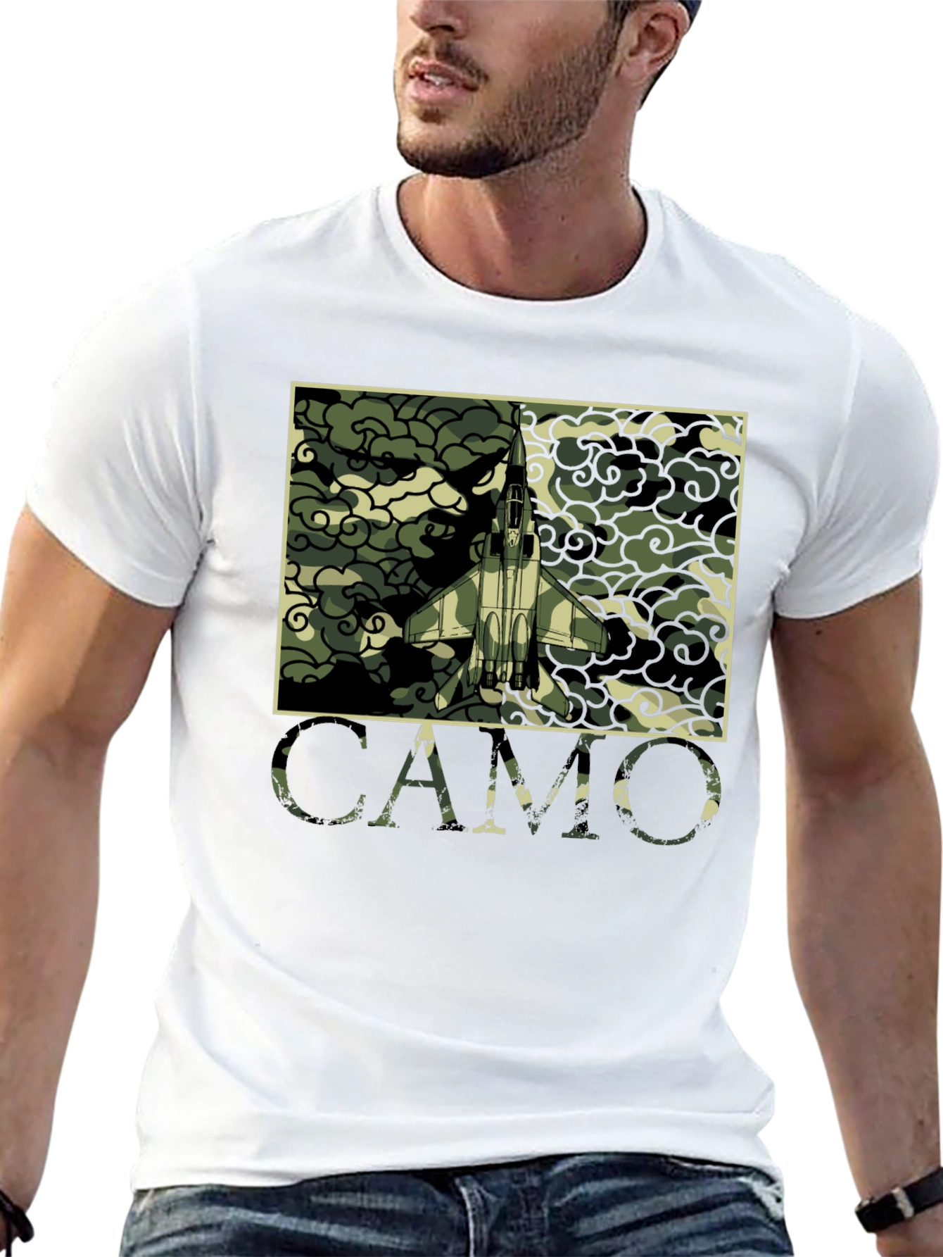 Camo Jet Fighter Graphic T-Shirt - Military Style Tee