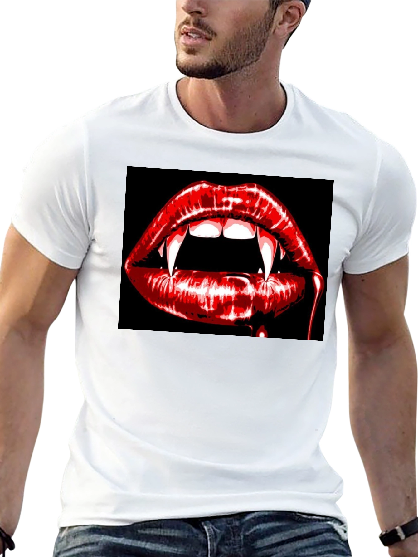 Vampire Lips Graphic Tee - Black Cotton T-Shirt