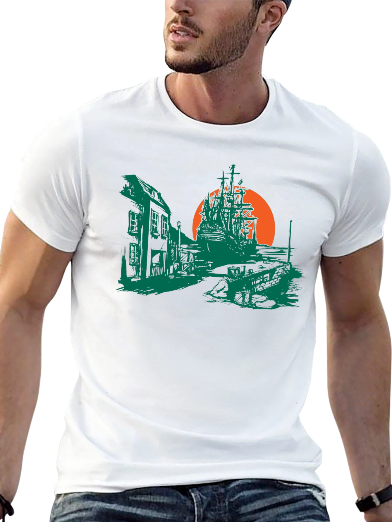 Pirate Ship Graphic T-Shirt - Black Cotton Tee