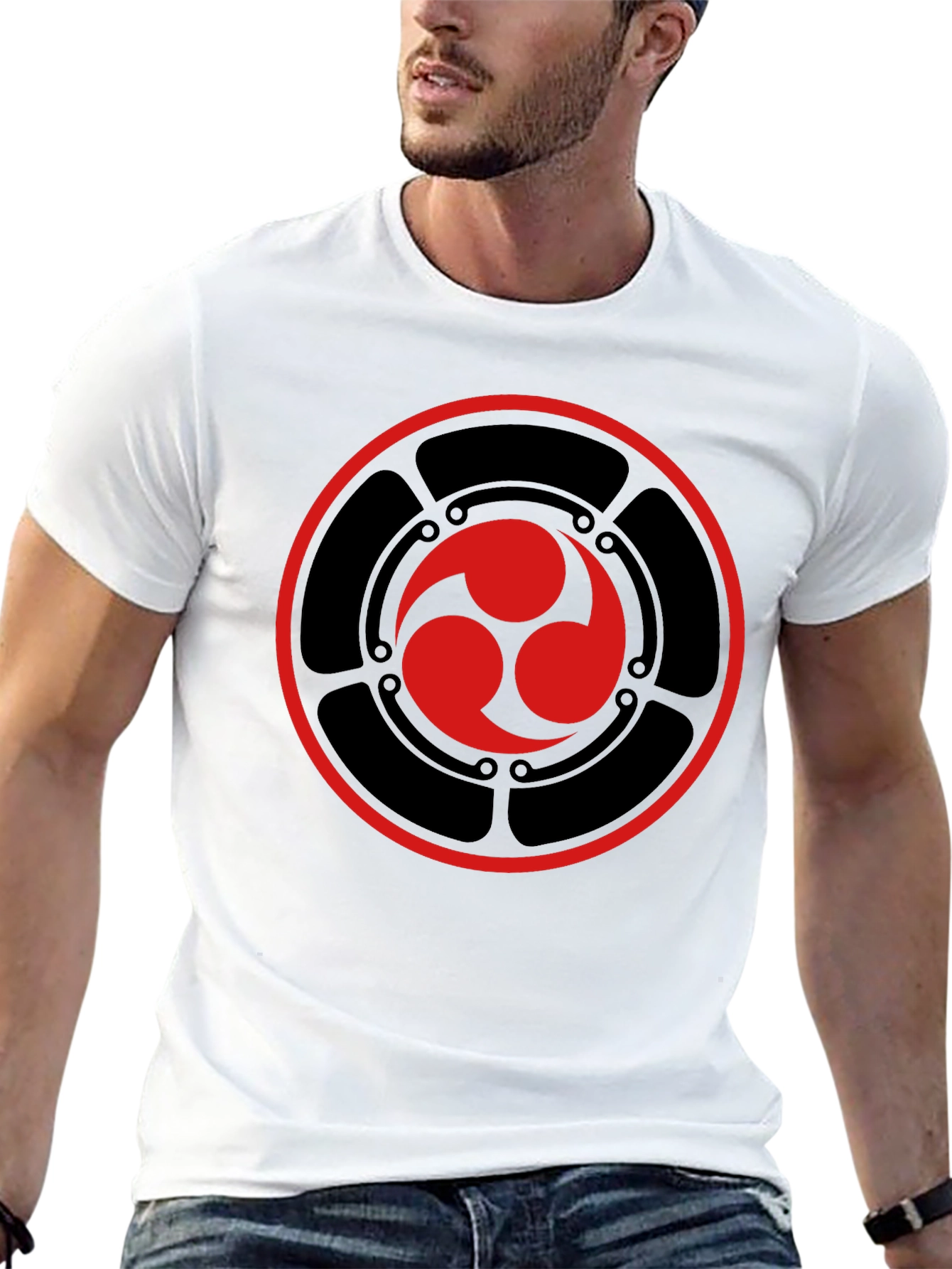 Black T-Shirt with Red Tomoe Design