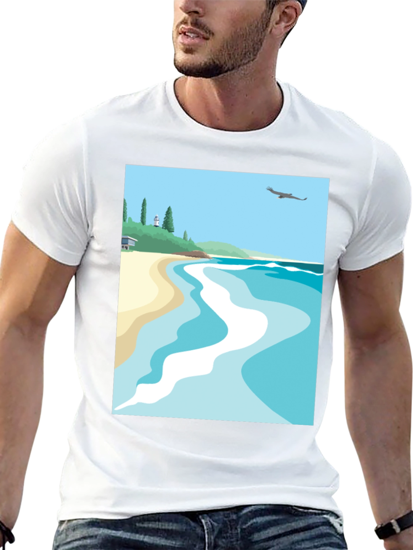 Beach Scene Graphic Tee - Black