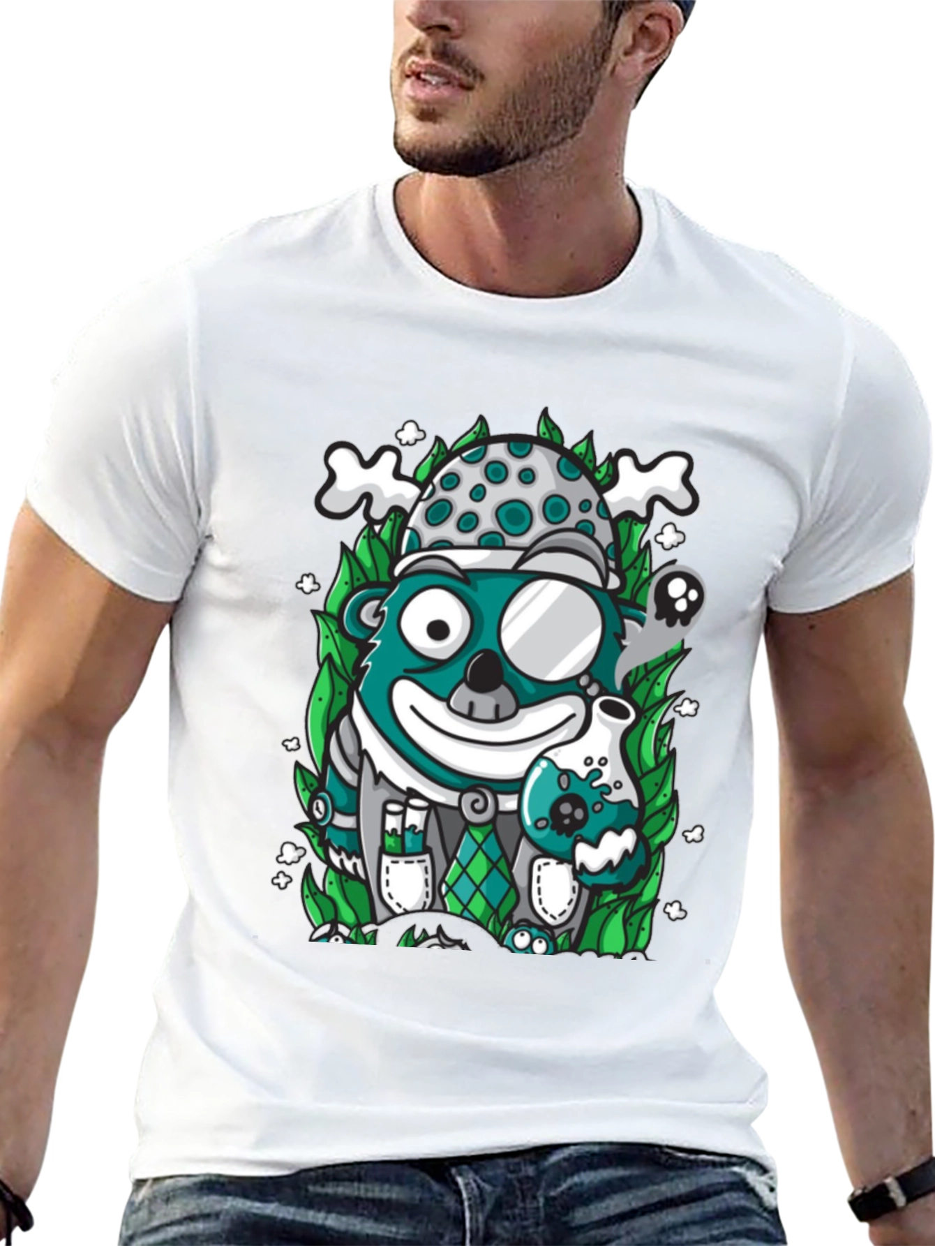 Mad Scientist Bear Graphic Tee - Quirky Black T-Shirt