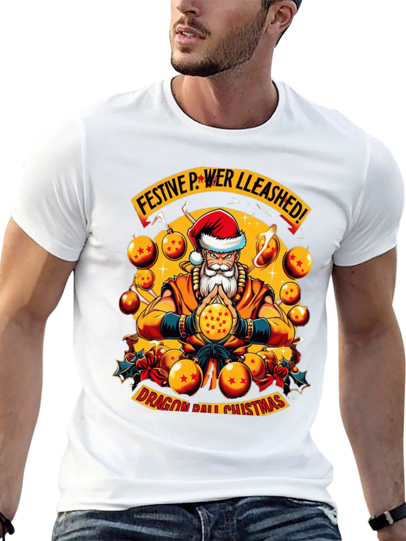 Festive Power Unleashed Dragon Ball Christmas T-Shirt