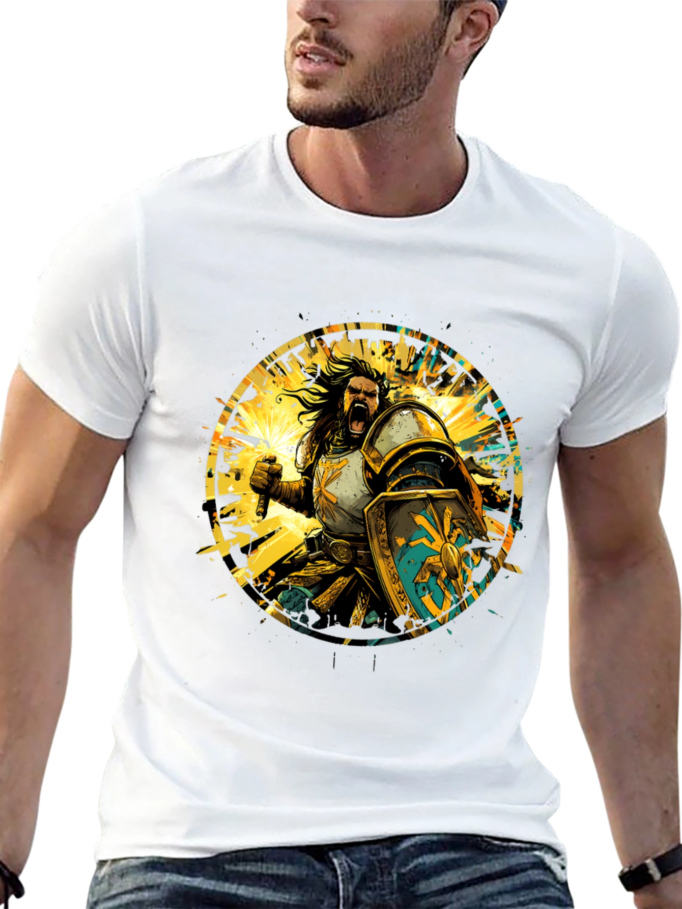 Warrior Knight Graphic Tee - Black Cotton T-Shirt