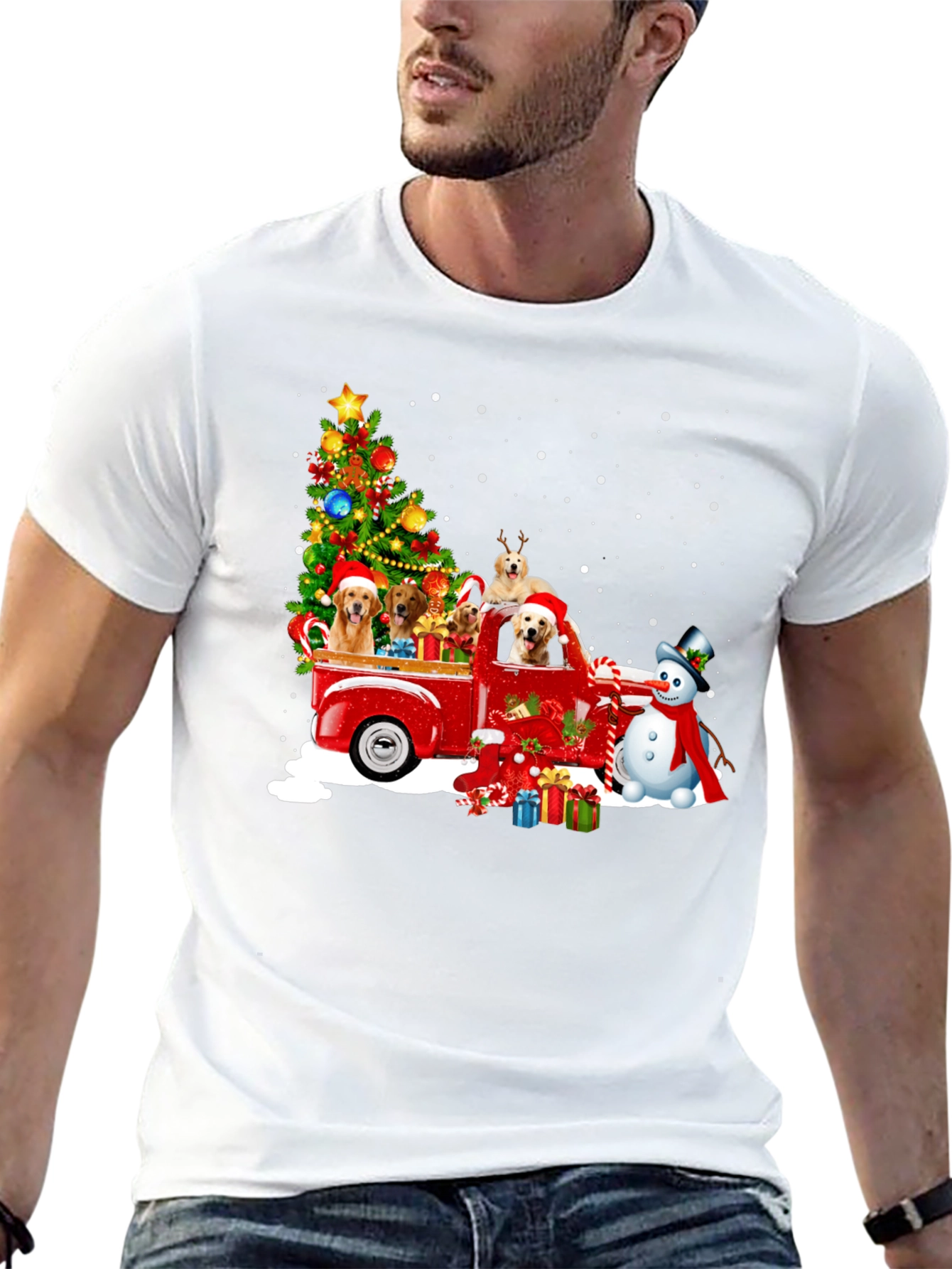 Festive Dogs in Truck Christmas T-Shirt