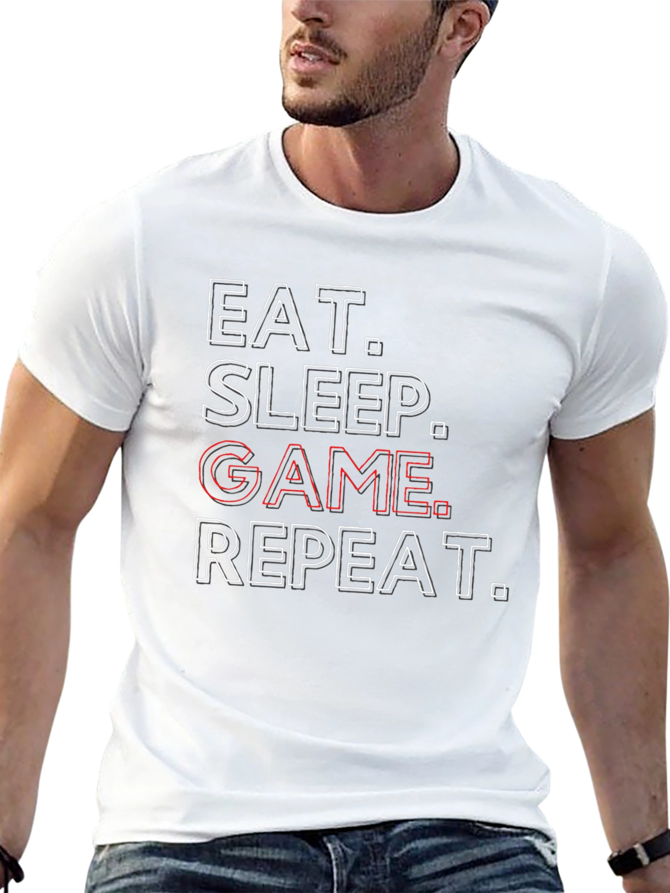 Eat Sleep Game Repeat Mens Graphic Tee