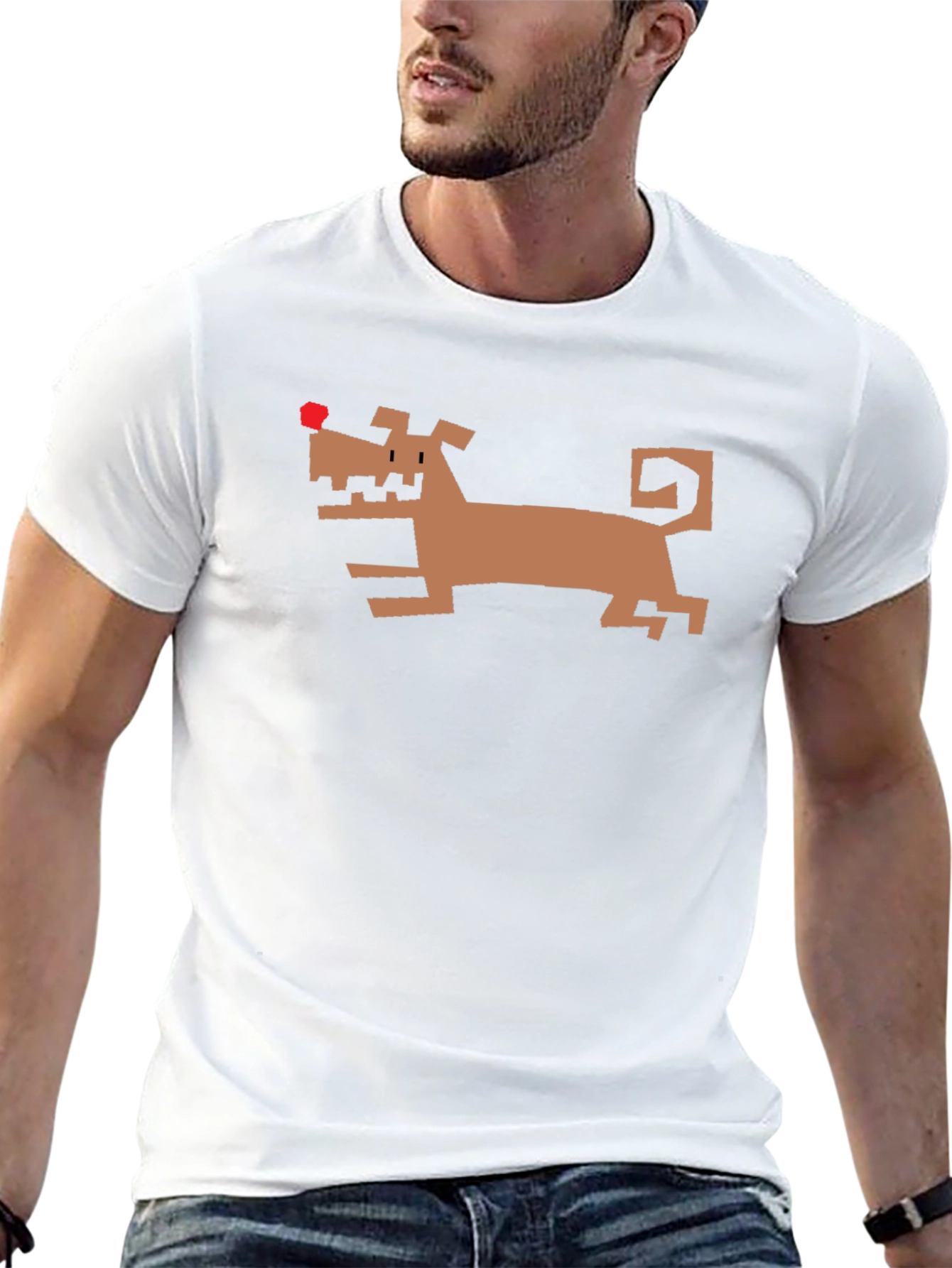 Geometric Dog Graphic Tee - Black Cotton Shirt