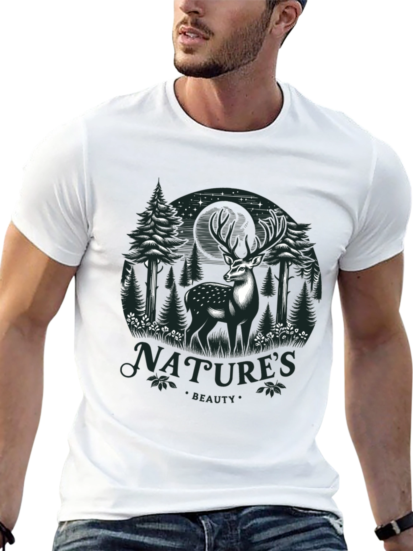 Natures Beauty Deer Graphic Black T-Shirt